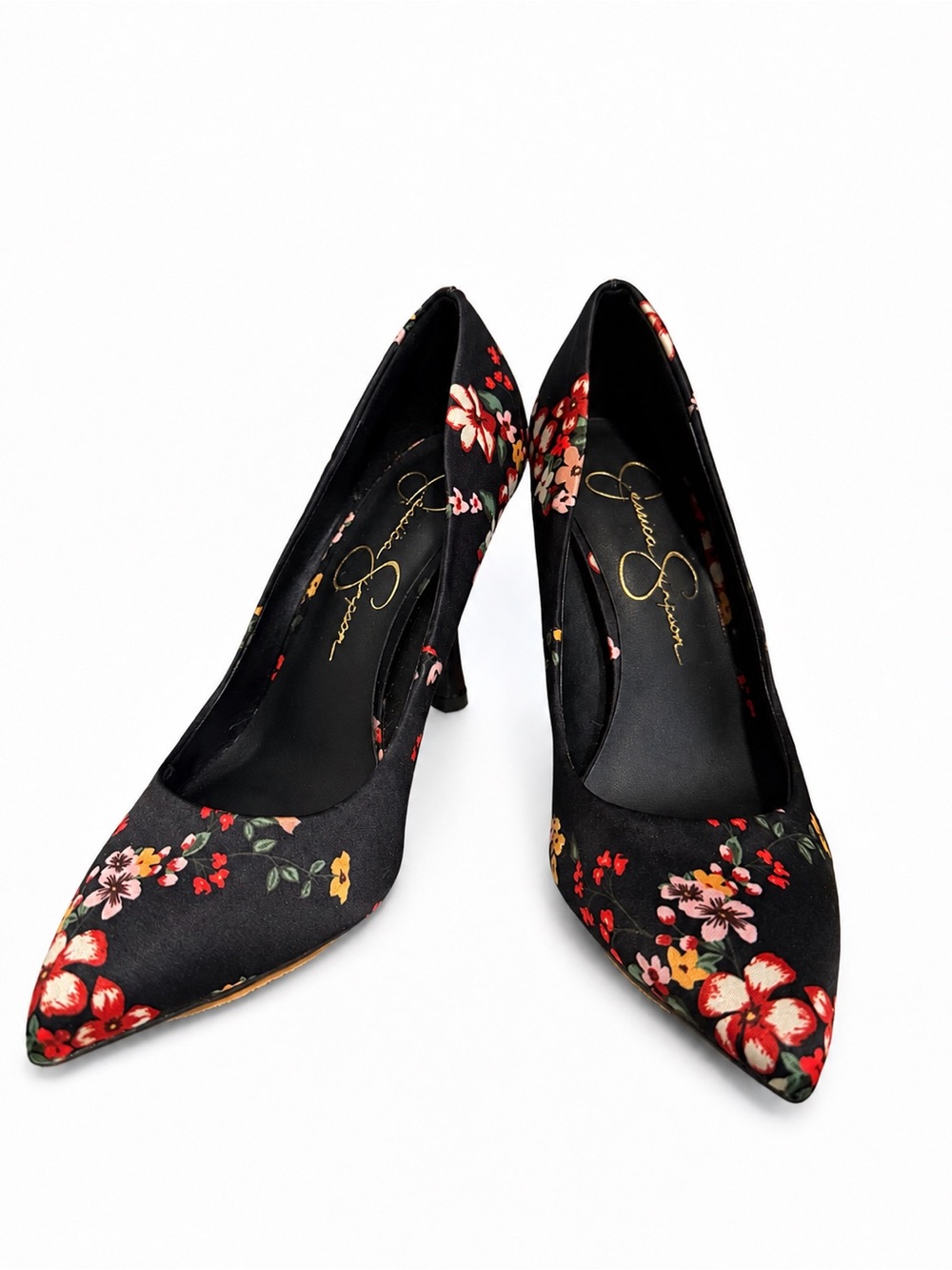 Jessica Simpson Black Floral Pointed-Toe Heels